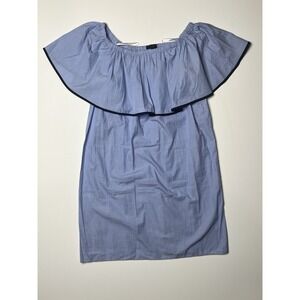 J.Crew Cotton Ruffle Tipped Off-the-Shoulder Shift Dress Blue Size Small